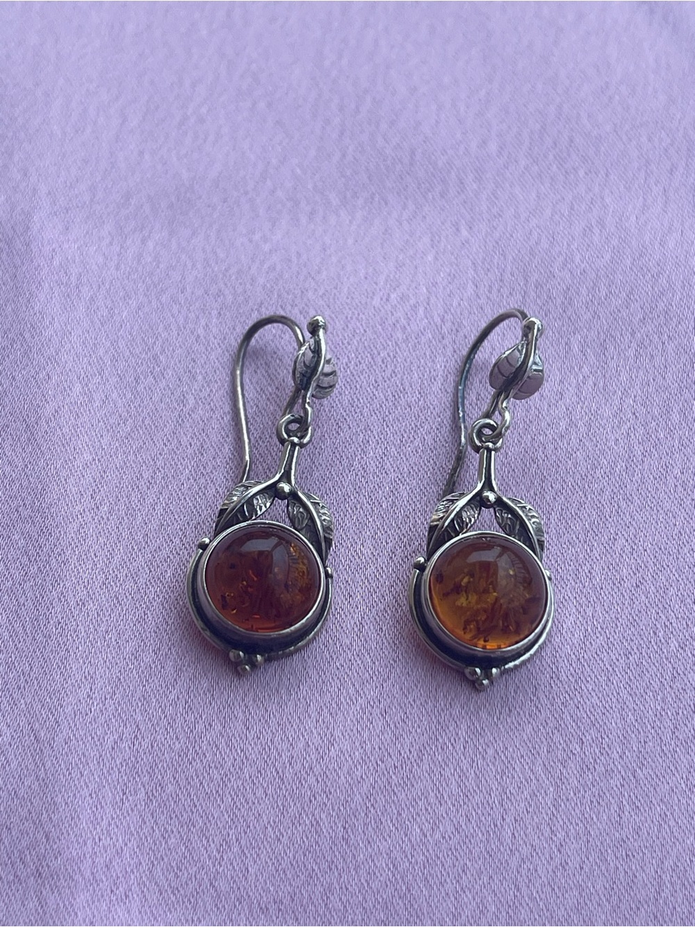 Sterling Silver Amber Drop Earrings - Amber Brown